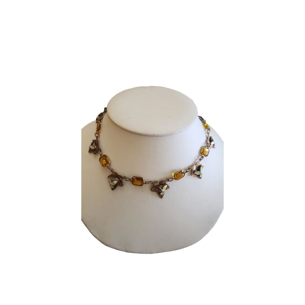 Vintage Neiger Style Art Deco Enameled Glass Necklace (A3017)